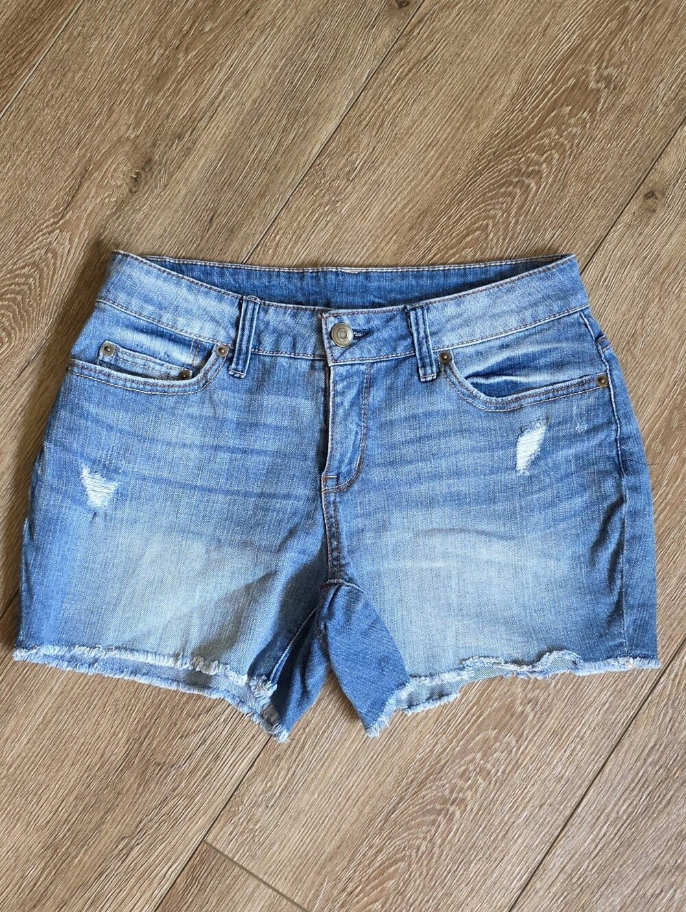 Time and Tru Light Blue Frayed Denim Cutoff Shorts